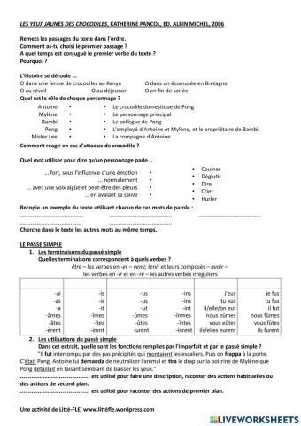 Les yeux jaunes du crocodile (le passé simple)