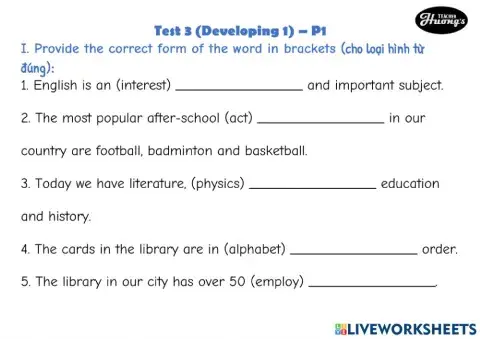 Test 3 (Developing 1) - Part 1