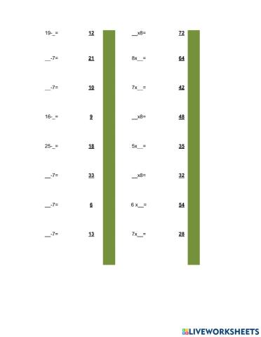 Tablas de multiplicacion y resta