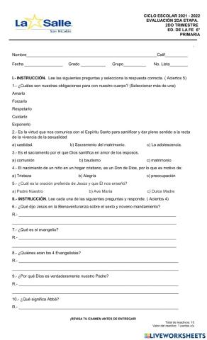 Evaluación Mensual de Fe de Marzo