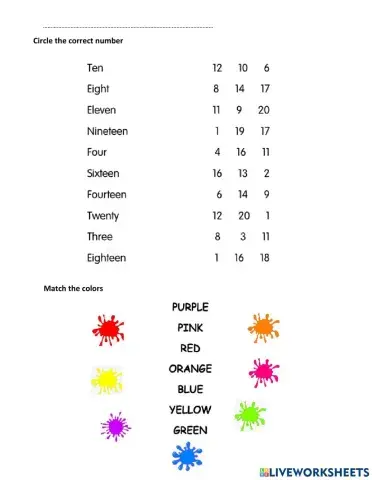 Numbers, colors and prepositions