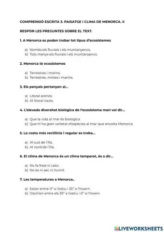 Clima i paisaje de Menorca II