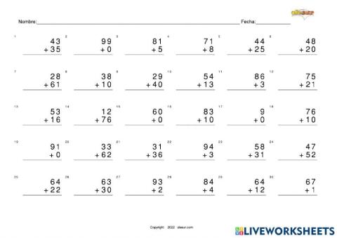 Suma de dos dígitos sin llevadas