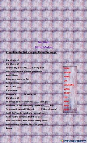 Activity song No Rain Blind Melon