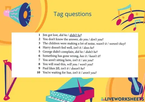 Tag questions multiple choice