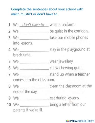 Must, Mustn't or Don't have to