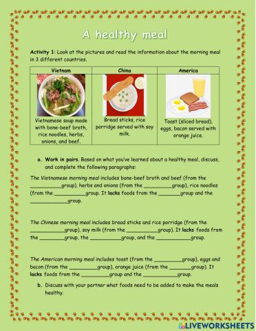 Writing and Speaking: Build a healthy meal