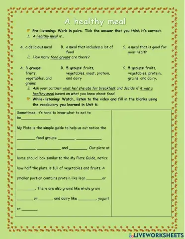 Listening and Reading: Build a healthy meal