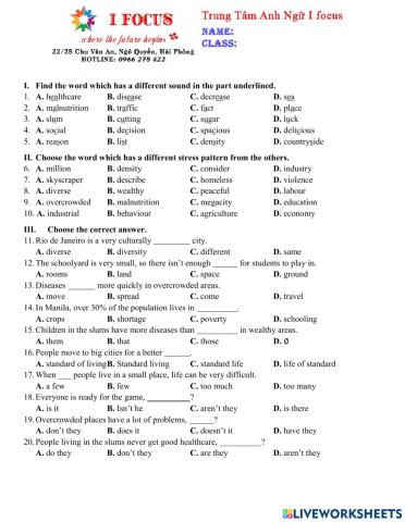 Lớp 7 Unit 12 Test 1