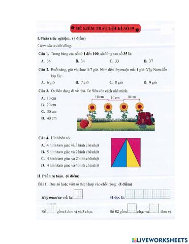 Toán 1 - Đề kiểm tra tuần 19 HK2