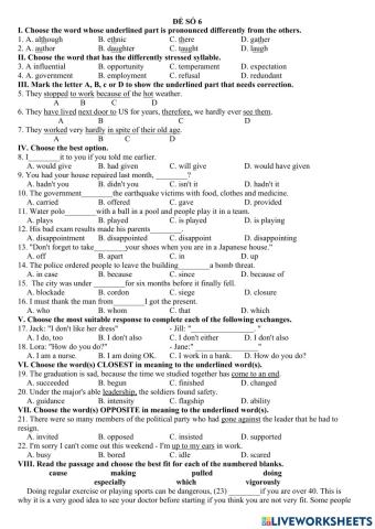 Đề thi tuyển sinh anh 9