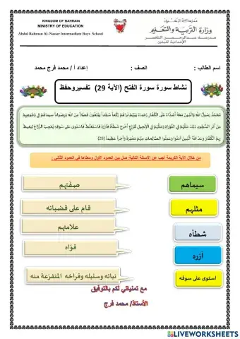 نشاط سورة الفتح 29