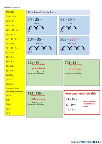 CHILL5 Math Subtraction Mentals Take Away Friendly Numbers in Parts Set 6