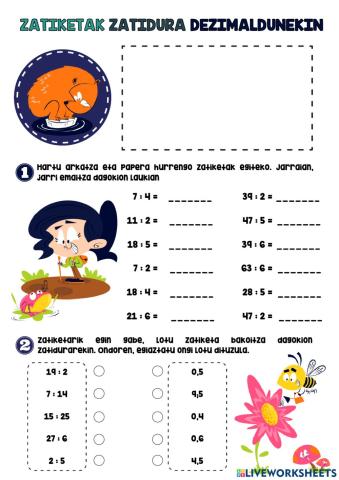 Zatiketak zatidura dezimaldunekin