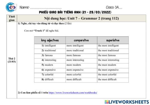 Phiếu giao bài tuần 33 - 3a4
