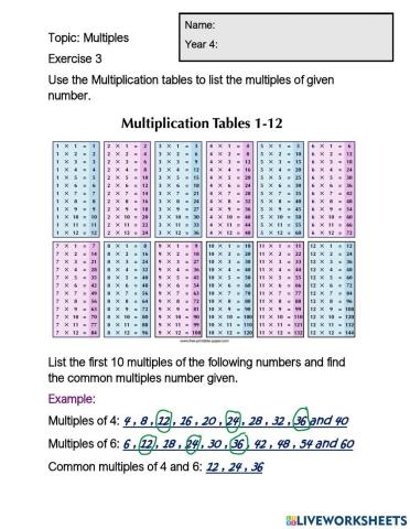Common multiples yr 4 green