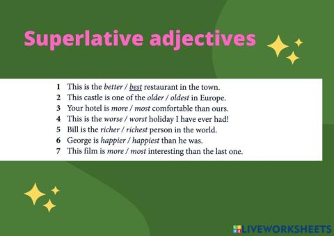 Adjectives multiple choice