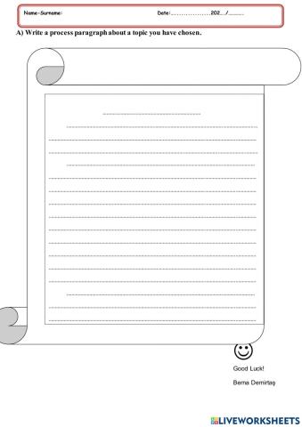 Process paragraph writing sheet