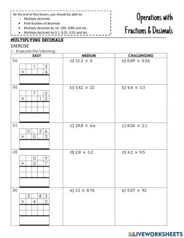Multiplying decimals LA
