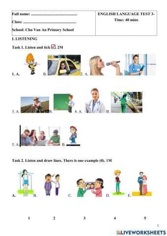 Kiểm tra giữa kì 2 Tiếng Anh 4