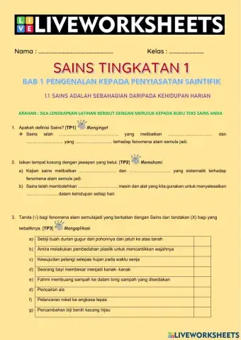 Bab 1.1 Sains adalah sebahagian daripada kehidupan harian