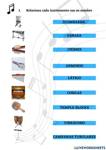 Relaciona cada instrumento con su nombre