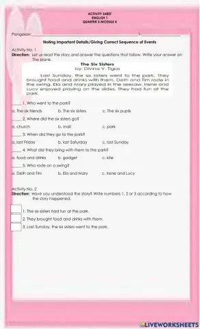 Noting Important Details-Giving Correct Sequence of Events