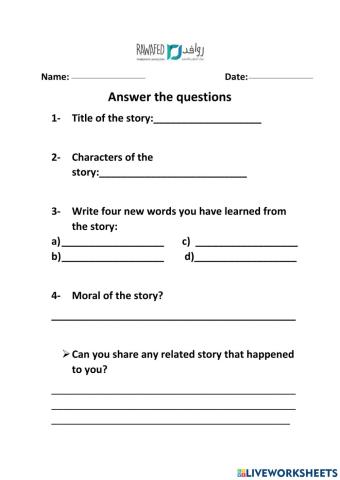 Assessment worksheet- the ant and the dove
