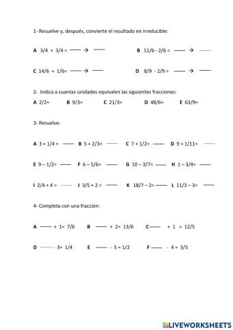 Suma y resta de fracciones menos la unidad