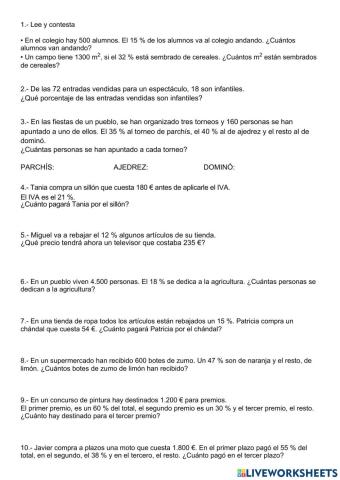 Problemas de porcentajes