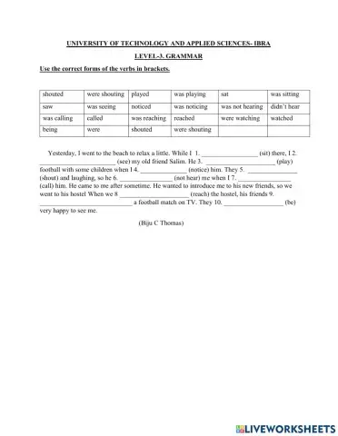 Past Continous Text 1