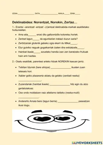 Deklinabidea:Norentzat,Norekin-Zertaz....