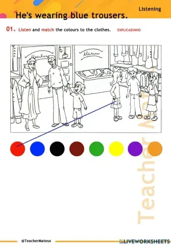 Present Continuous - He's wearing blue trousers - Listening