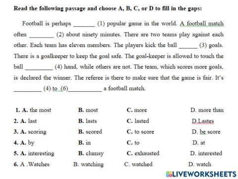 Reading English 7 - Football