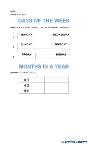 Days of the Week- Months in a Year