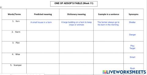 Vocabulary Worksheet