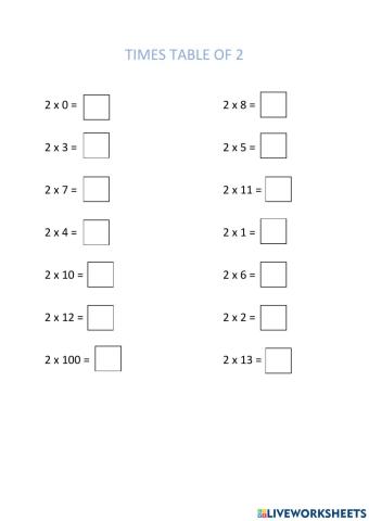 Timestable of 2