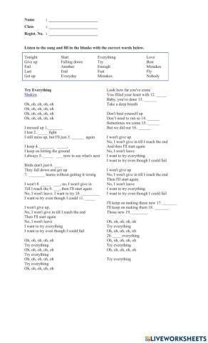 Fill in the Blanks - Song Lyrics - Try Everything (Shakira)