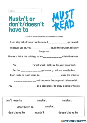 Mustn't vs don't have to