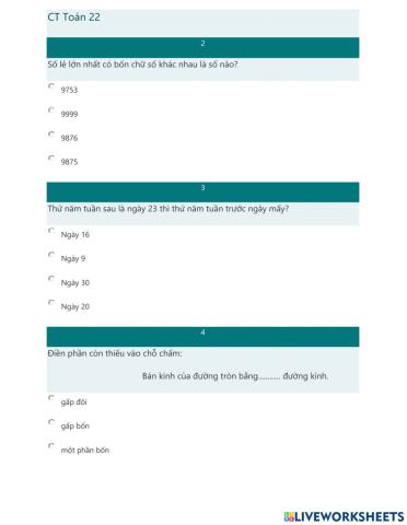 Phiếu Toán CT22