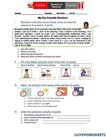 My Ecofriendly Routine for 1st and 2 nd grade