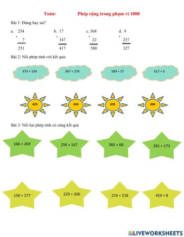 Phép cộng trong phạm vi 1000