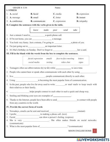 Grade 8- Unit 10- Vocabulary