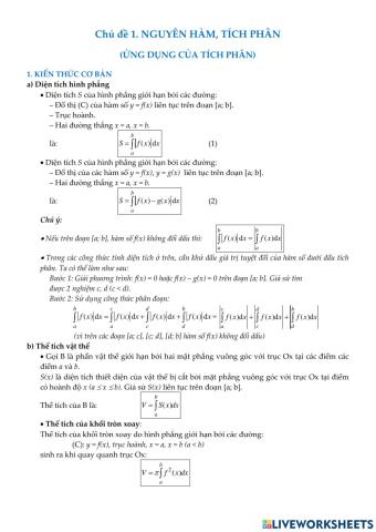 Chủ đề. Ứng dụng tích phân trong hình học