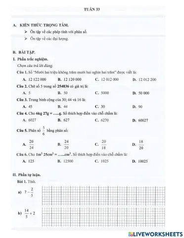 Toán 4 - Tuần 33 Bài tập
