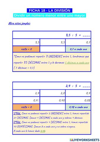 División abn múmero menor entre número mayor con decimales
