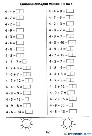 Таблиця множення числа 4