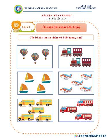 Ôn nhận biết nhóm 5 đối tượng