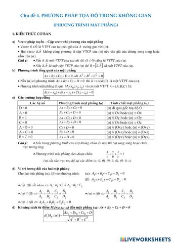 Chủ đề. Phương trình mặt phẳng