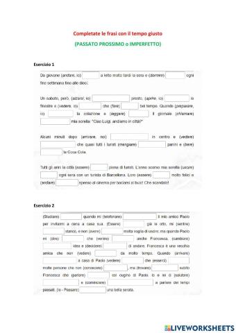 Imperfetto o Passato prossimo